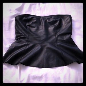 Leather peplum strapless top